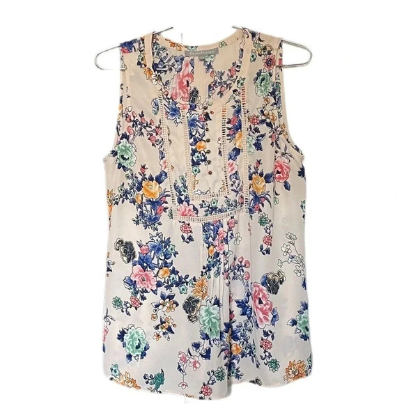 Daniel Rainn Tops - Daniel Rainn Cream Floral Sleeveless Blouse Women’s Petite Medium